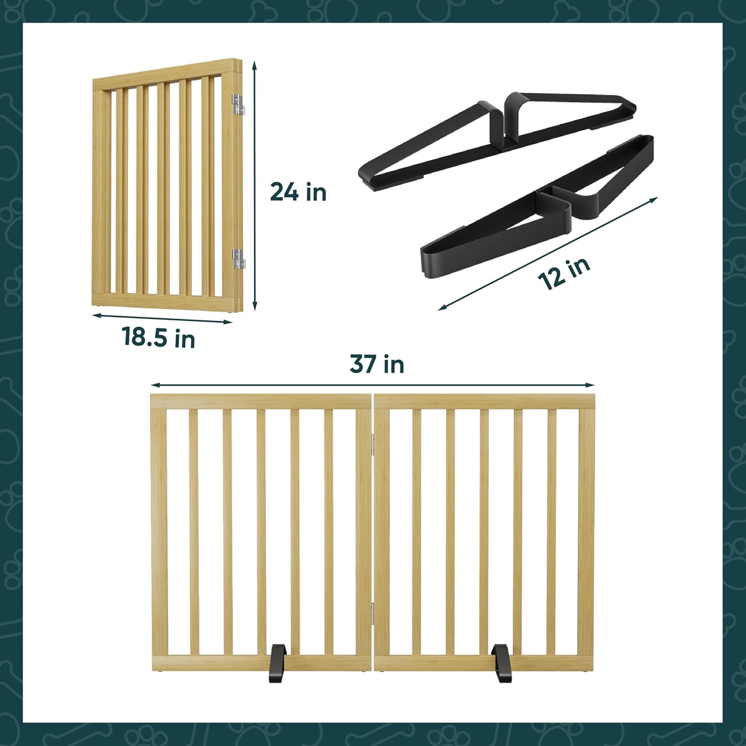 Semiocthome Bamboe vrijstaande hondenhekken voor deuropeningen, 2-panel indoor puppypoorten voor het huis met 2 metalen standaards, 60 cm (H) opvouwbaar huisdierhek voor trappen breidt uit tot 94 cm