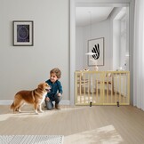 Semiocthome Bamboe vrijstaande hondenhekken voor deuropeningen, 2-panel indoor puppypoorten voor het huis met 2 metalen standaards, 60 cm (H) opvouwbaar huisdierhek voor trappen breidt uit tot 94 cm