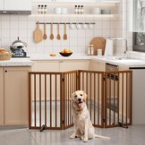 Semiocthome Bamboe vrijstaande hondenhekken voor deuropeningen, 2-panel indoor puppypoorten voor het huis met 2 metalen standaards, 60 cm (H) opvouwbaar huisdierhek voor trappen breidt uit tot 94 cm