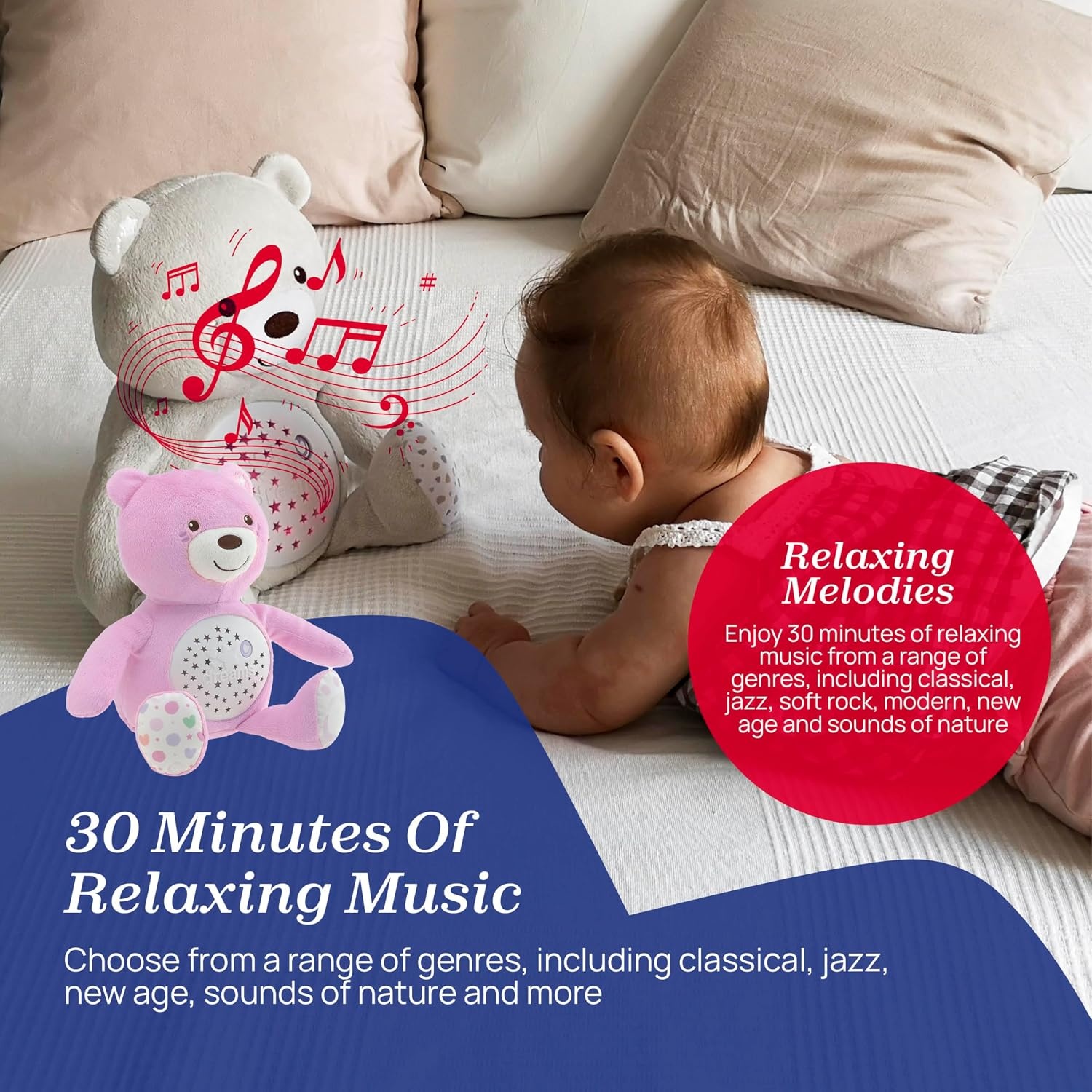 Chicco - First Dreams Teddy Bear - Soft Plush Toy with Night Light - Lighting Effects and Music - From 0+ Months - Pink
