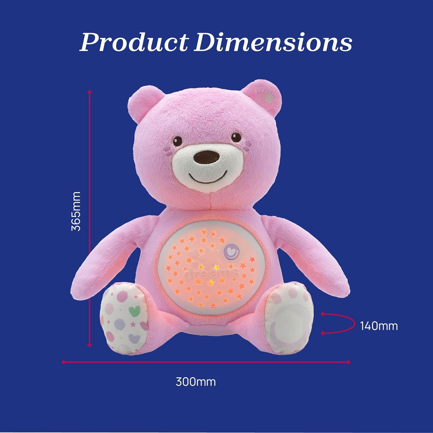 Chicco - First Dreams Teddy Bear - Soft Plush Toy with Night Light - Lighting Effects and Music - From 0+ Months - Pink