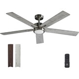 Plafondventilator met stil licht, 132 cm, led-plafondventilator met afstandsbediening en omkeerbare DC-motor, omkeerbaar, voor slaapkamer, zomer, winter, 3 bladen, grijs