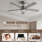 Plafondventilator met stil licht, 132 cm, led-plafondventilator met afstandsbediening en omkeerbare DC-motor, omkeerbaar, voor slaapkamer, zomer, winter, 3 bladen, grijs