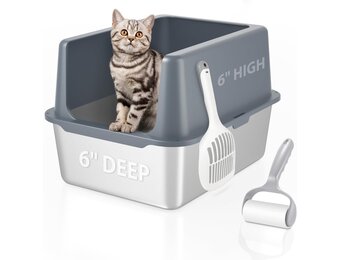 Cat litter box stainless steel lid, 30.5 cm metal, high sides, suitable for kittens