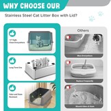 Cat litter box stainless steel lid, 30.5 cm metal, high sides, suitable for kittens