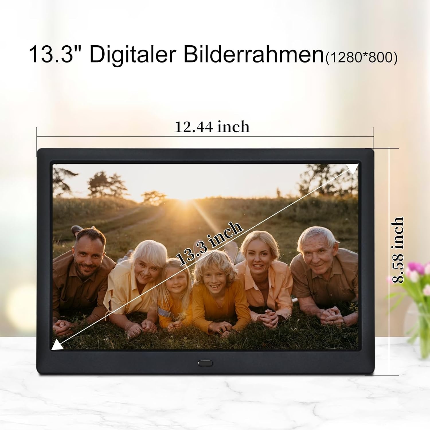 TSITSC 13,3 inch digitale fotolijst, 1280 x 800 elektronische fotolijst, muziek, videospeler, kalenderfunctie met afstandsbediening, ondersteunt USB/SD-kaart, desktop of wandmontage (zwart)