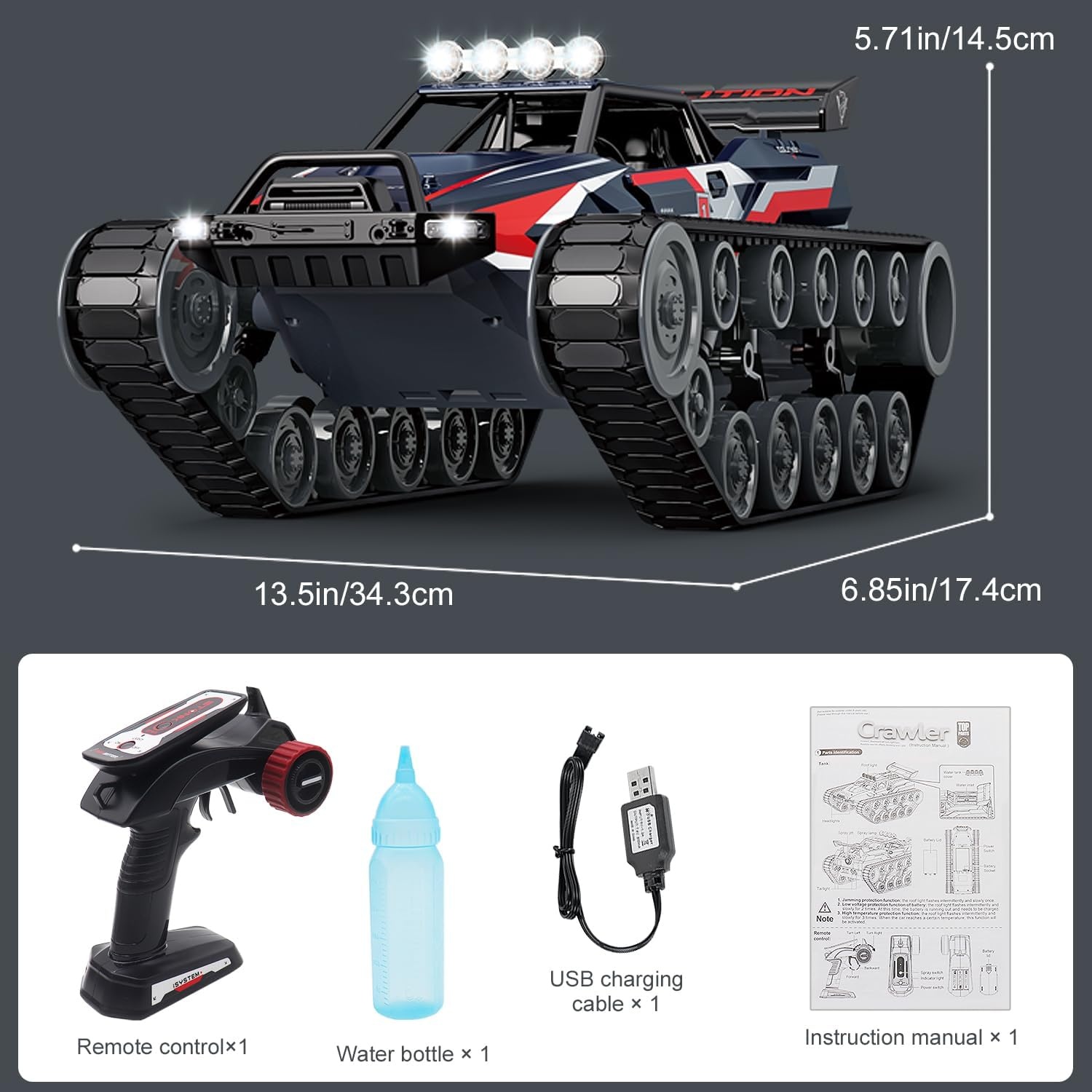 Mostop Afstandsbediening Tank 1/12 Schaal Transport Militair Voertuig Offroad Crawler, 2.4Ghz Afstandsbediening Crawler Drift Tank met 2 Batterijen, 360 ° Roterende Drifting Army Gepantserde Truck