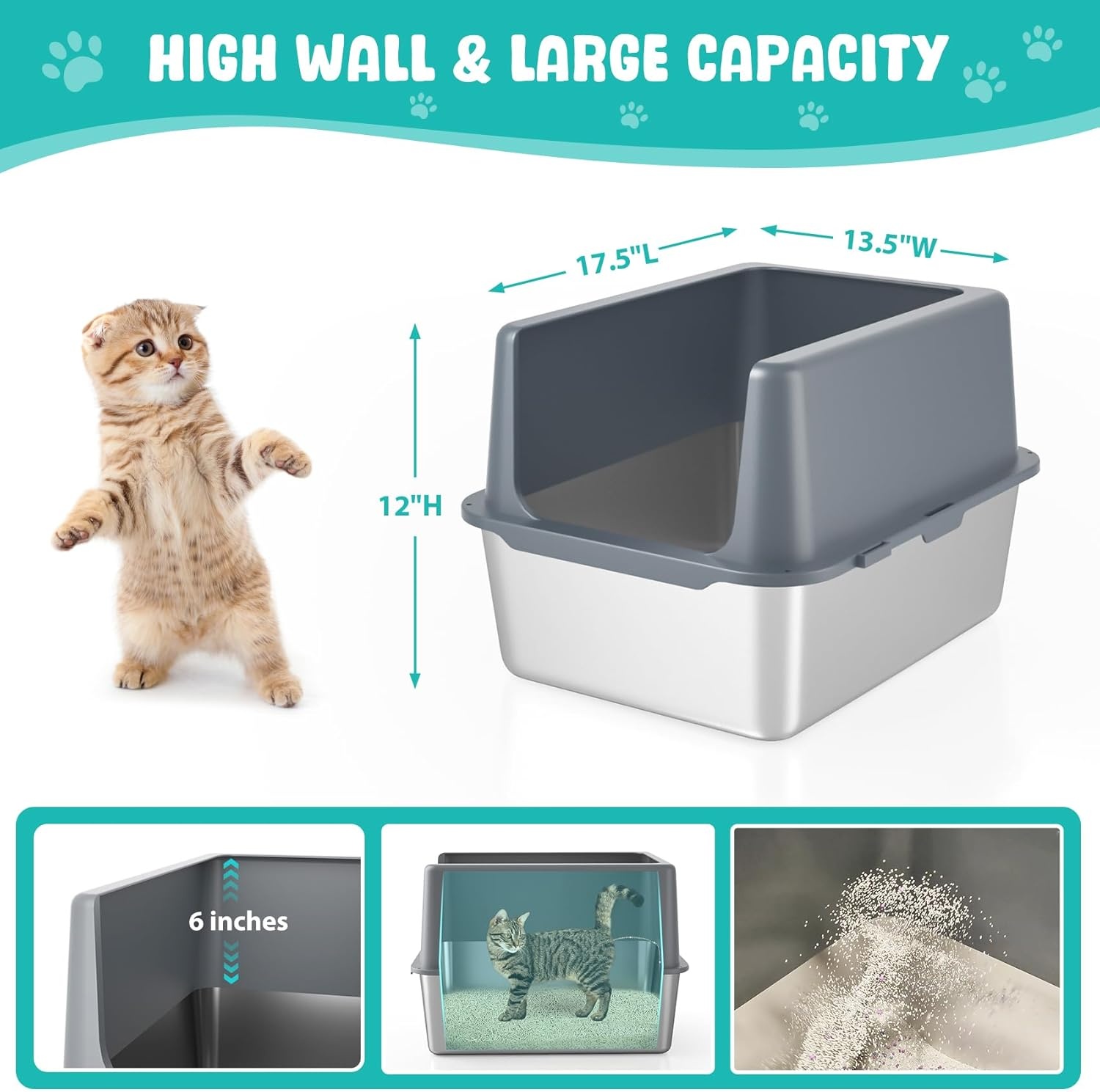 RVS Kattenbak met Deksel & Hoge Rand - 29% Korting