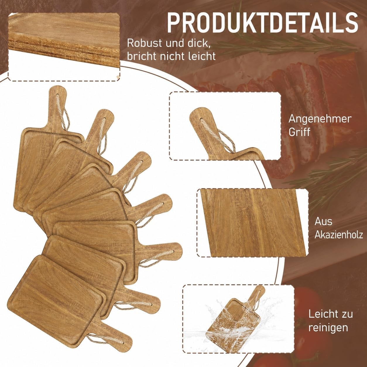 16x Acaciahouten Snijplanken met Handvat - 34% Korting