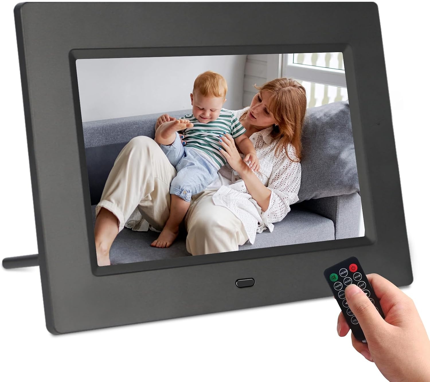 TSITSC Elektronische fotolijst, 1024 x 600 IPS-scherm, digitale fotolijst, kalender/klokfunctie, muziek/foto-/videospeler met afstandsbediening, ondersteunt USB/SD-kaart