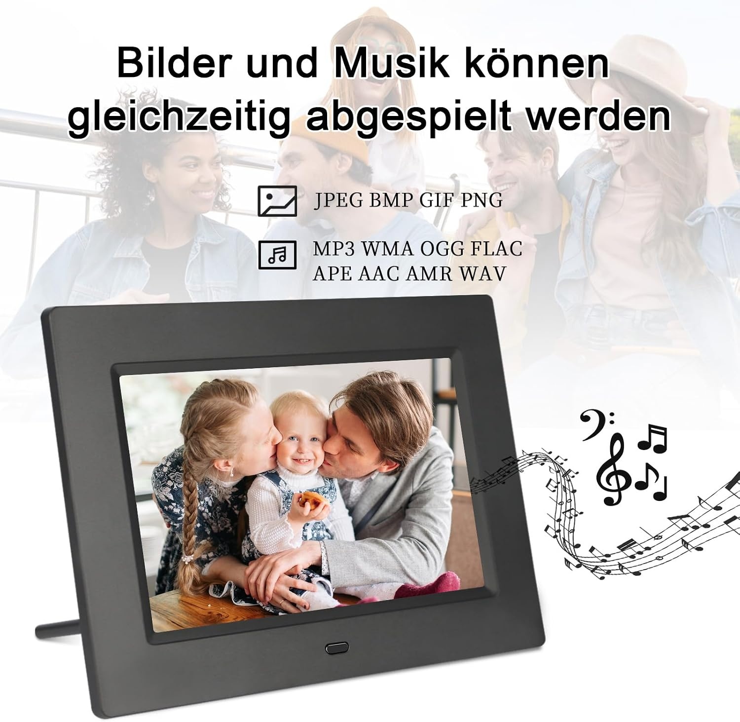 TSITSC Elektronische fotolijst, 1024 x 600 IPS-scherm, digitale fotolijst, kalender/klokfunctie, muziek/foto-/videospeler met afstandsbediening, ondersteunt USB/SD-kaart