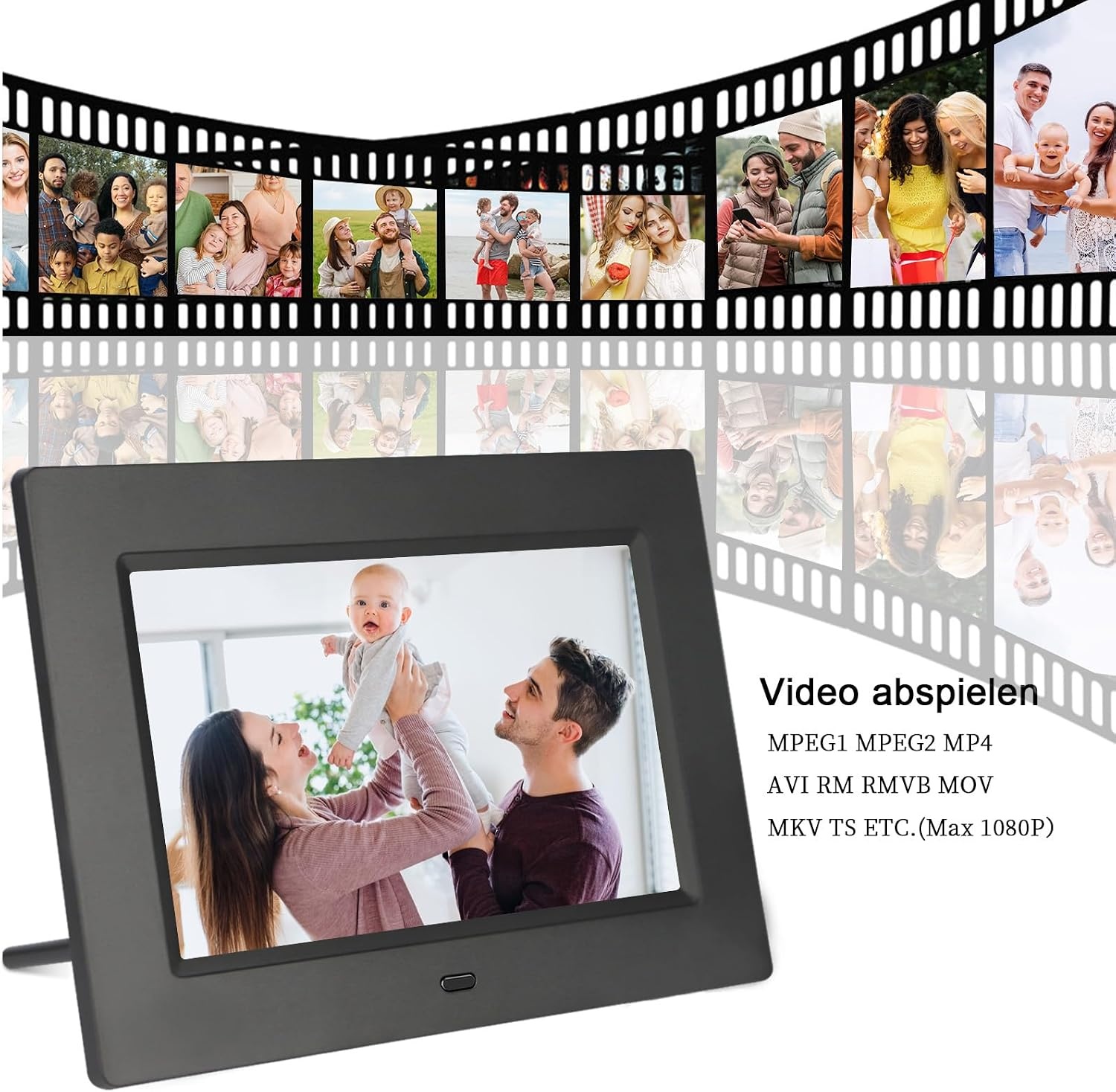 TSITSC Elektronische fotolijst, 1024 x 600 IPS-scherm, digitale fotolijst, kalender/klokfunctie, muziek/foto-/videospeler met afstandsbediening, ondersteunt USB/SD-kaart