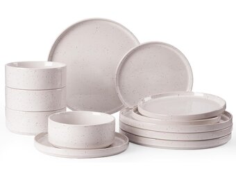 12-delig Servies voor 4 Pers. | Porselein Roomwit met Spikkels | 29% Korting