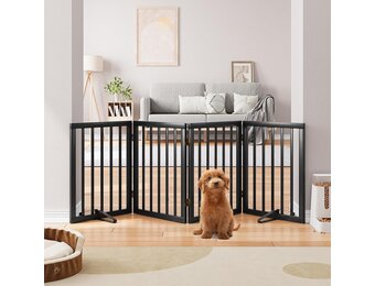 Geretourneerd Hondenhek Bamboe Zwart - 4 Panelen, 188 cm Breed - 34% Korting
