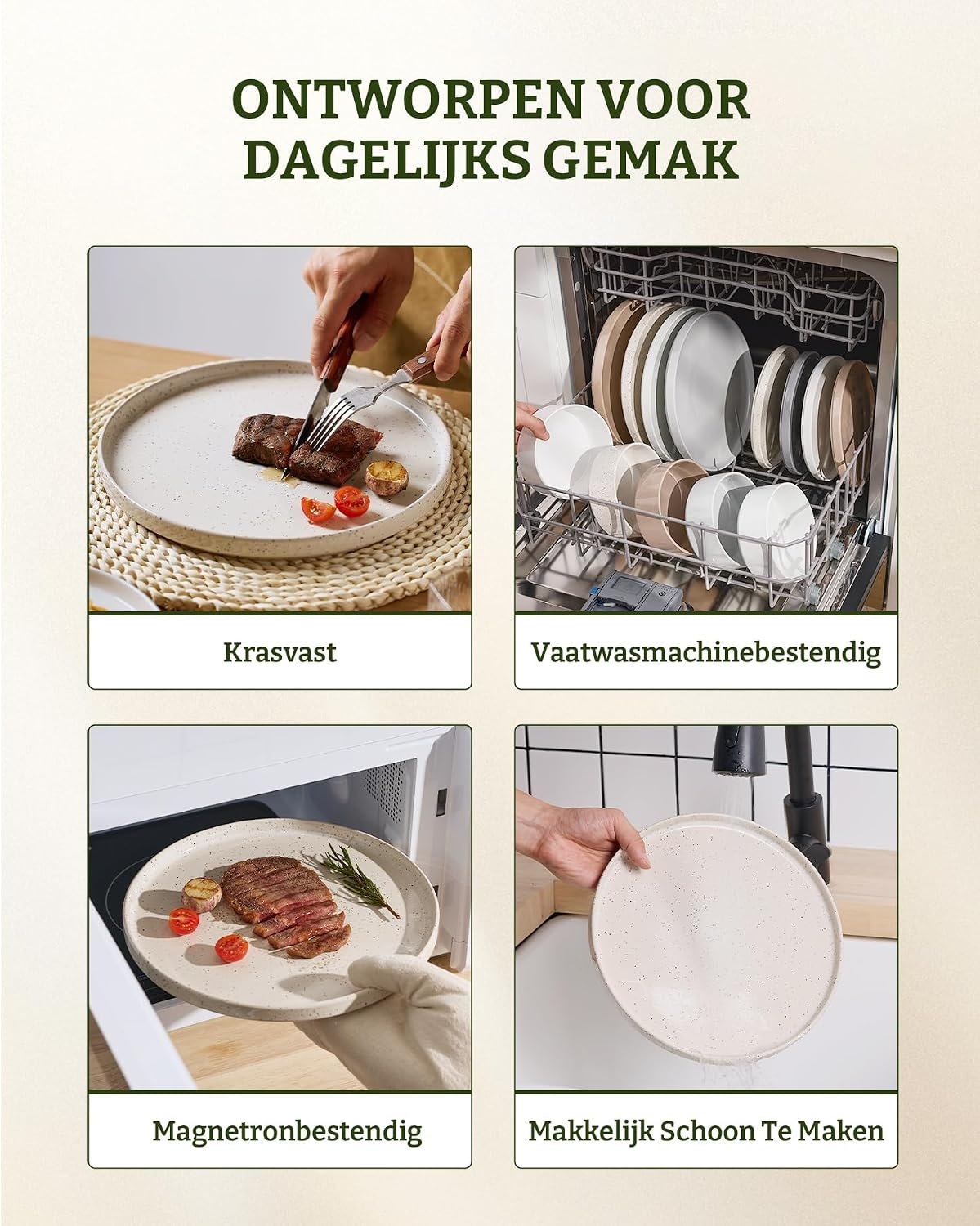 12-delig Servies voor 4 Pers. | Porselein Roomwit met Spikkels | 29% Korting