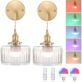 Wandlamp set (2x) | Draadloos LED | Dimbaar RGB | Retro Goud