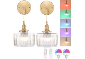 Wandlamp set (2x) | Draadloos LED | Dimbaar RGB | Retro Goud