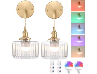 Wandlamp set (2x) | Draadloos LED | Dimbaar RGB | Retro Goud