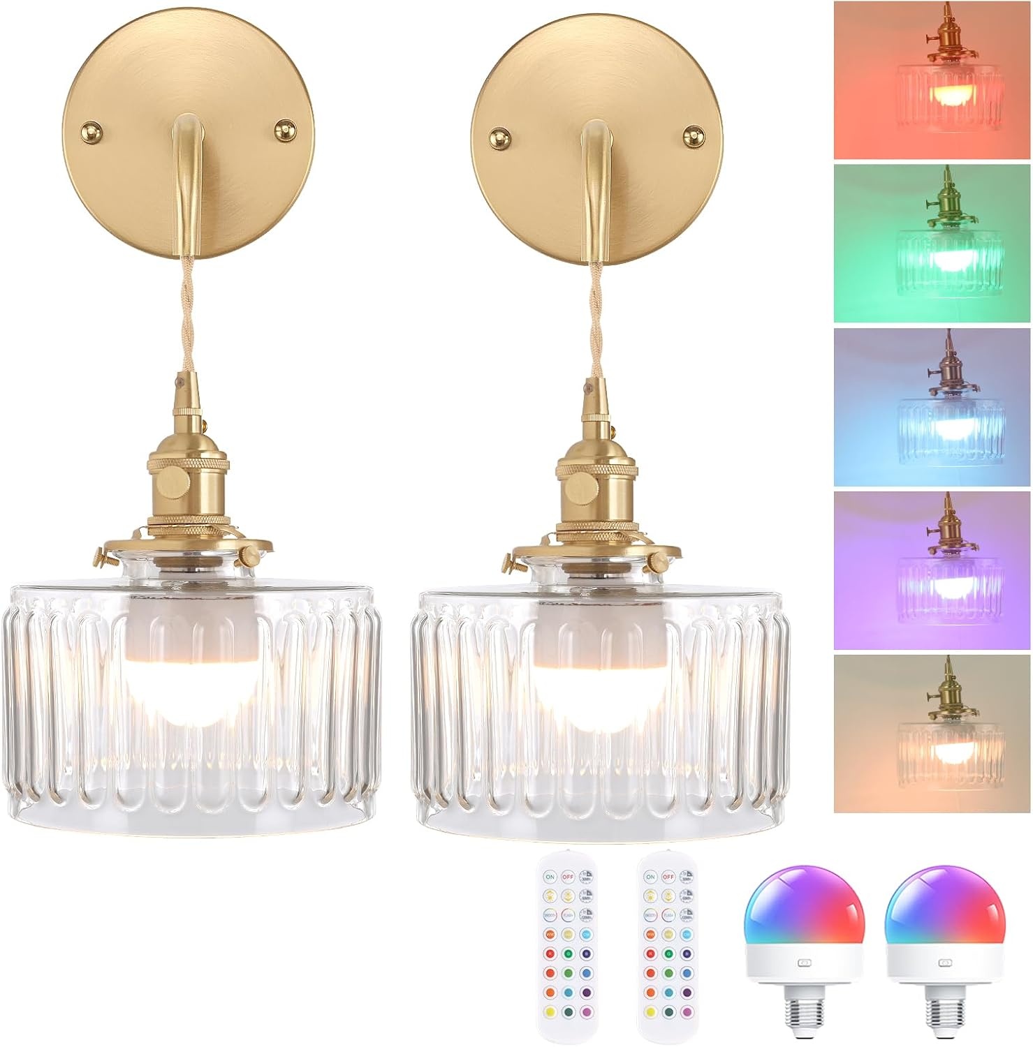Wandlamp set (2x) | Draadloos LED | Dimbaar RGB | Retro Goud