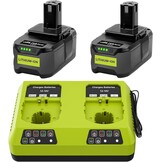 2 stuks 8,0 Ah accu voor Ryobi met 6A dual-port oplader, 18V Li-ion vervangende accu voor Ryobi ONE+ accu RB18L40 RB18L25 RB18L15 P102 P103 P104 P105 P106 P107 P108