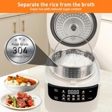 Cuiseur à riz Low Sugar 2 l met functie Low Carb et cuiseur vapeur, cuiseur à riz 10 en 1 avec minuterie 24 h et functie van de maintia au chaud 8 h, gemakkelijk te onderhouden