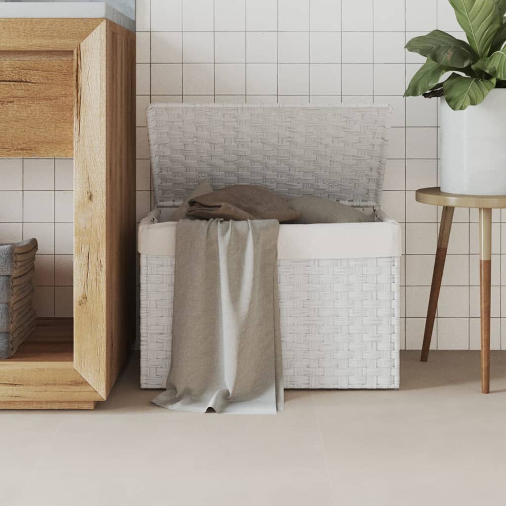 Wasmand met Deksel Poly Rattan Wit - 34% Korting