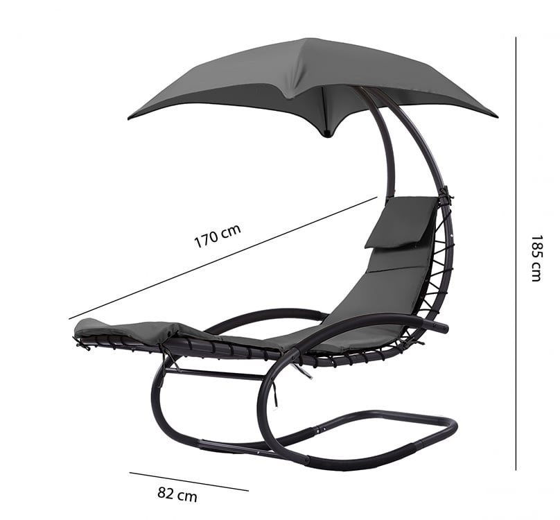 Schommelstoel tuin - ligstoel tuin - met parasol - antraciet
