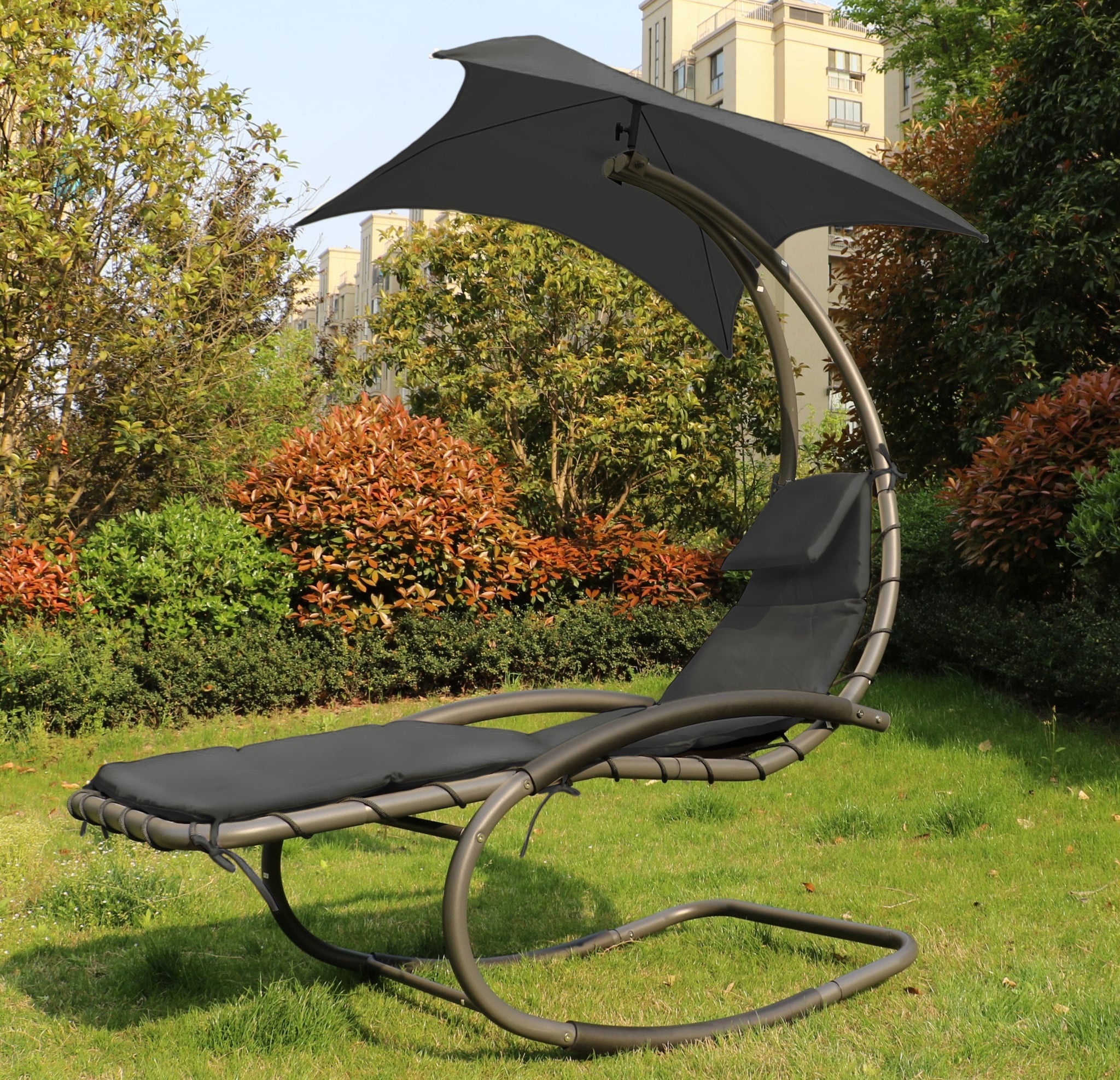 Schommelstoel tuin - ligstoel tuin - met parasol - antraciet