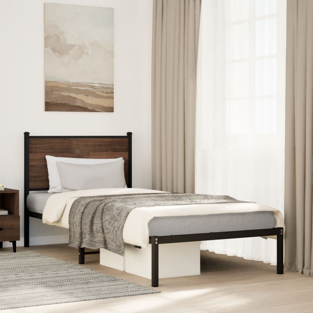Stevig Bedframe Metaal Bruin Eiken 90x190cm - 34% Korting!