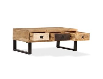 vidaXL Salontafel met 3 lades 90x50x35 cm massief mangohout