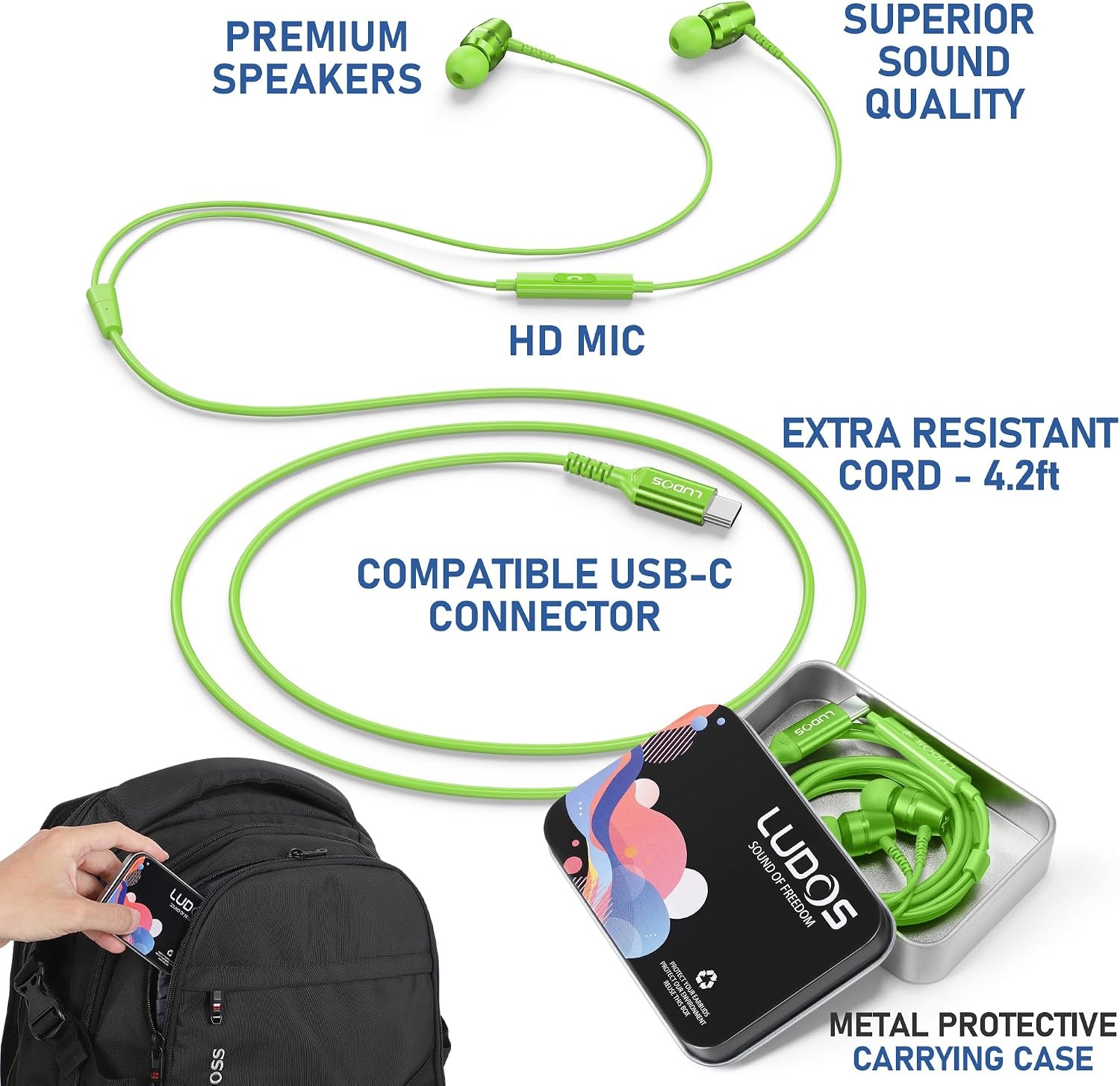Groene USB-C In-ear Koptelefoon met Microfoon - 56% Korting