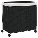 Wasmand op wielen, Rattan Zwart - 60% Korting