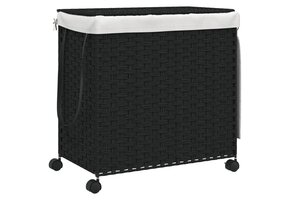 VidaXL Wasmand op wielen, rattan zwart - 64% korting
