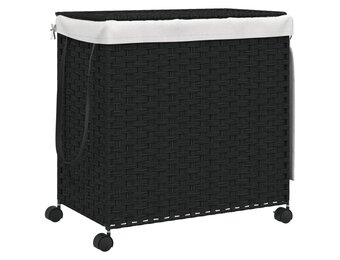 vidaXL Wasmand op wielen 60x35x60,5 cm rattan zwart