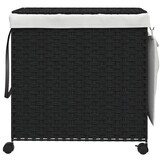 Wasmand op wielen, Rattan Zwart - 60% Korting