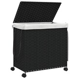 Wasmand op wielen, Rattan Zwart - 60% Korting
