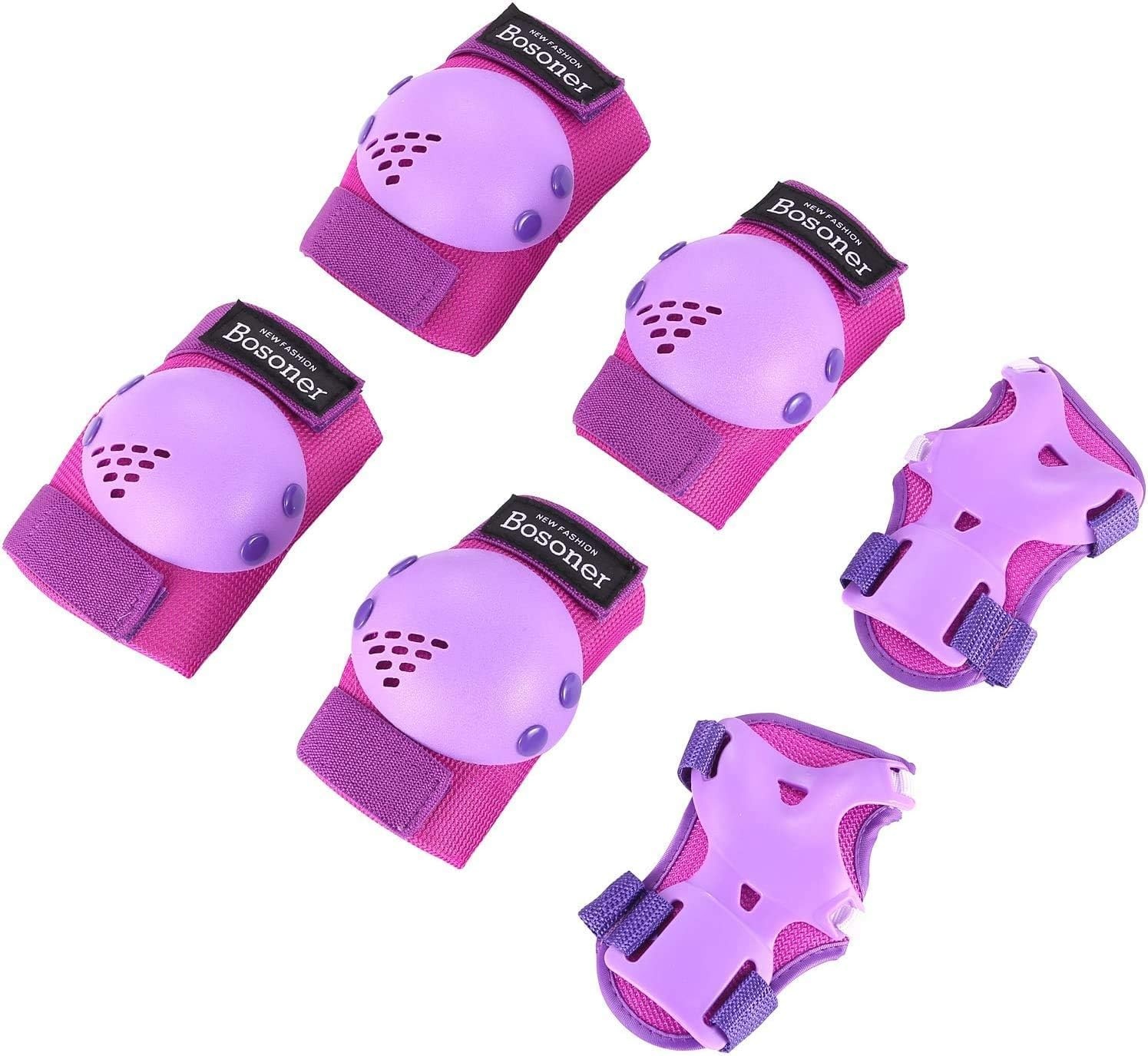 BOSONER Children's Knee Pads 6-in-1 Protection Set for Children and Teenagers with Wrist Guard/Knee Elbow Pads, Adjustable Inline Skates Protector Set for Skateboard, Scooter, Skating, BMX Bike