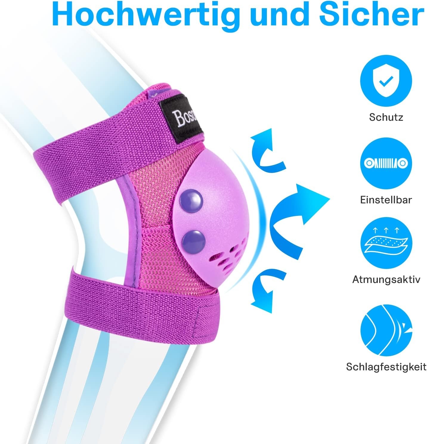 BOSONER Children's Knee Pads 6-in-1 Protection Set for Children and Teenagers with Wrist Guard/Knee Elbow Pads, Adjustable Inline Skates Protector Set for Skateboard, Scooter, Skating, BMX Bike