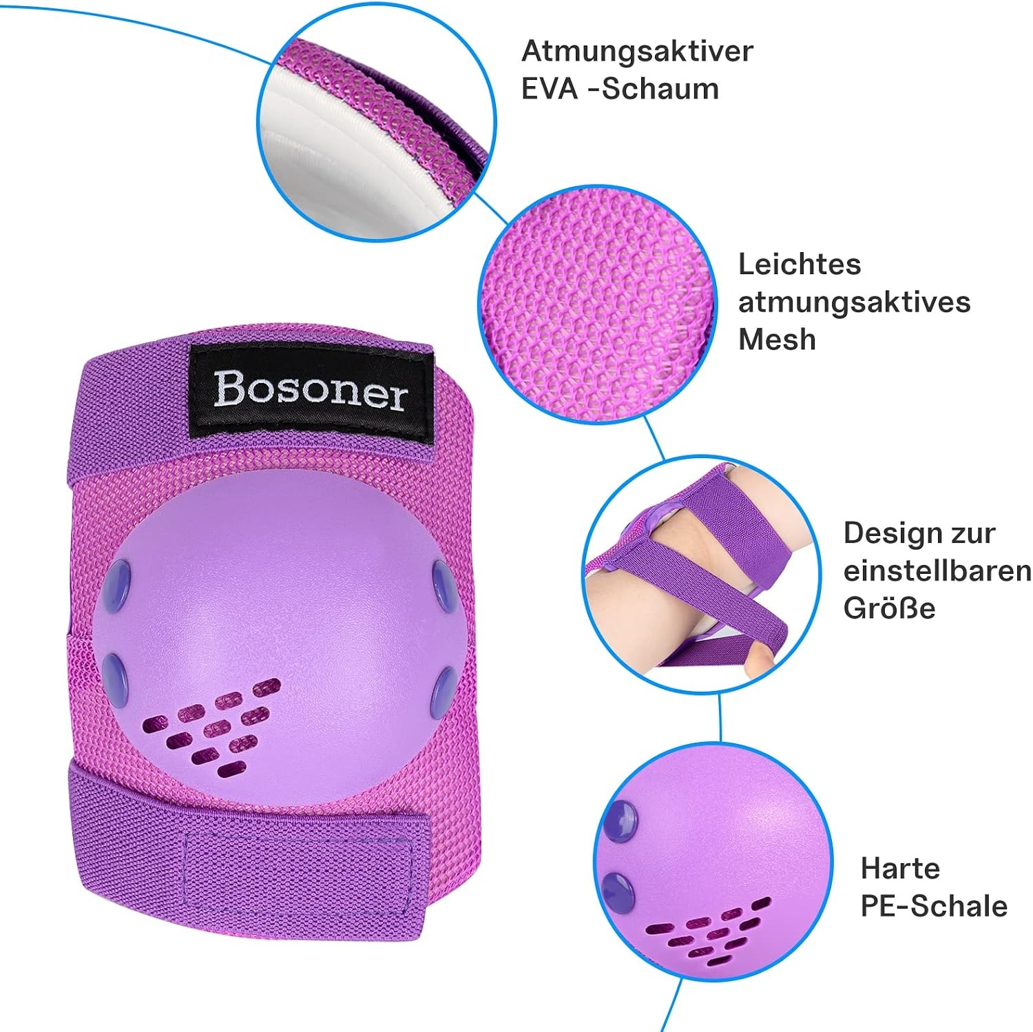 BOSONER Children's Knee Pads 6-in-1 Protection Set for Children and Teenagers with Wrist Guard/Knee Elbow Pads, Adjustable Inline Skates Protector Set for Skateboard, Scooter, Skating, BMX Bike