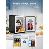FOHERE Kleine mini-koelkast, 15 l/21 blikjes, draagbare koelkast AC + DC 12 V, stille modus, koelende en verwarmende functie, cosmeticakoeler, zwart