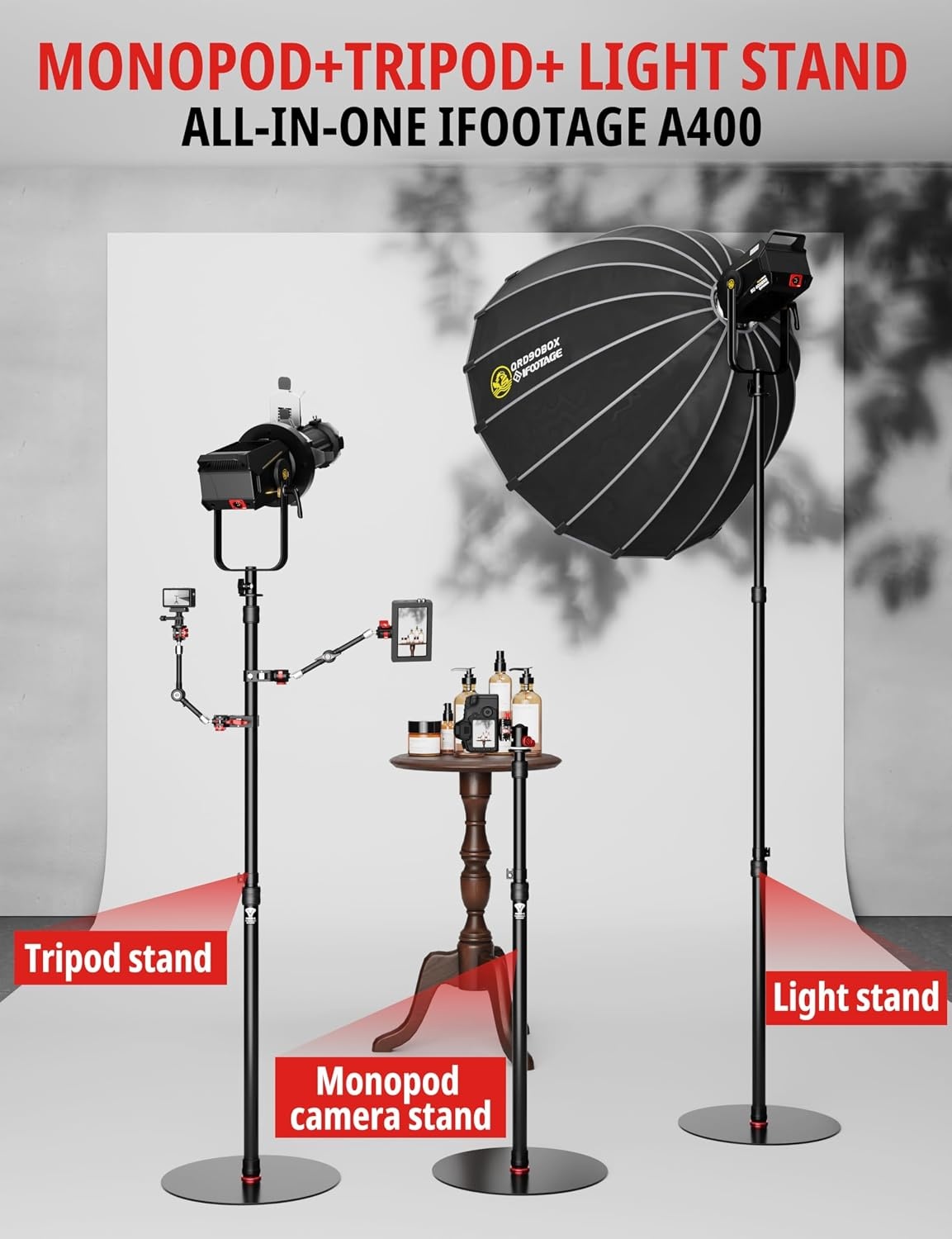 IFOOTAGE Cobra 2 monopod met ronde basis, snel verstelbare hoogtegesp, aluminium monopod voor DSLR-camera's, camcorders, desktopvlogopnames (40 cm) - Maat 201.6 cm/79.4 inch