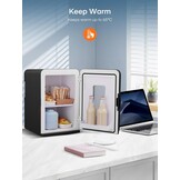 FOHERE Kleine mini-koelkast, 15 l/21 blikjes, draagbare koelkast AC + DC 12 V, stille modus, koelende en verwarmende functie, cosmeticakoeler, zwart