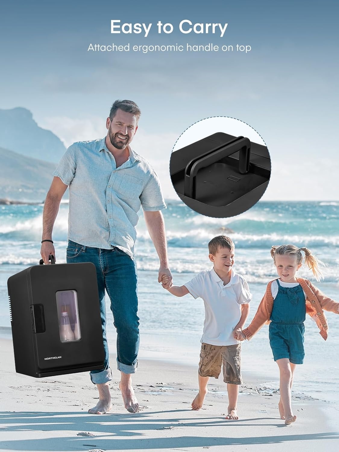 FOHERE Kleine mini-koelkast, 15 l/21 blikjes, draagbare koelkast AC + DC 12 V, stille modus, koelende en verwarmende functie, cosmeticakoeler, zwart
