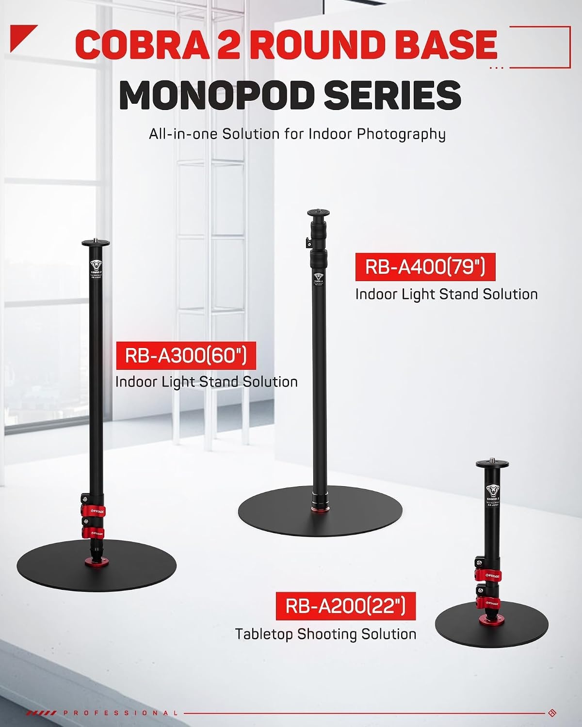 IFOOTAGE Cobra 2 monopod met ronde basis, snel verstelbare hoogtegesp, aluminium monopod voor DSLR-camera's, camcorders, desktopvlogopnames (40 cm) - Maat 201.6 cm/79.4 inch
