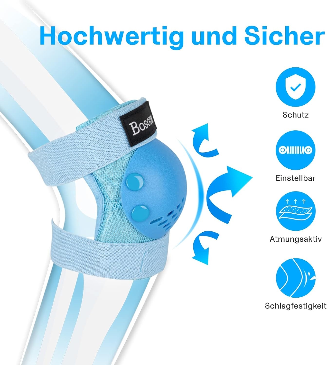 BOSONER Kinder Beschermingsset 6-Delig - Knie-, Elleboog- en Polsbeschermers Blauw
