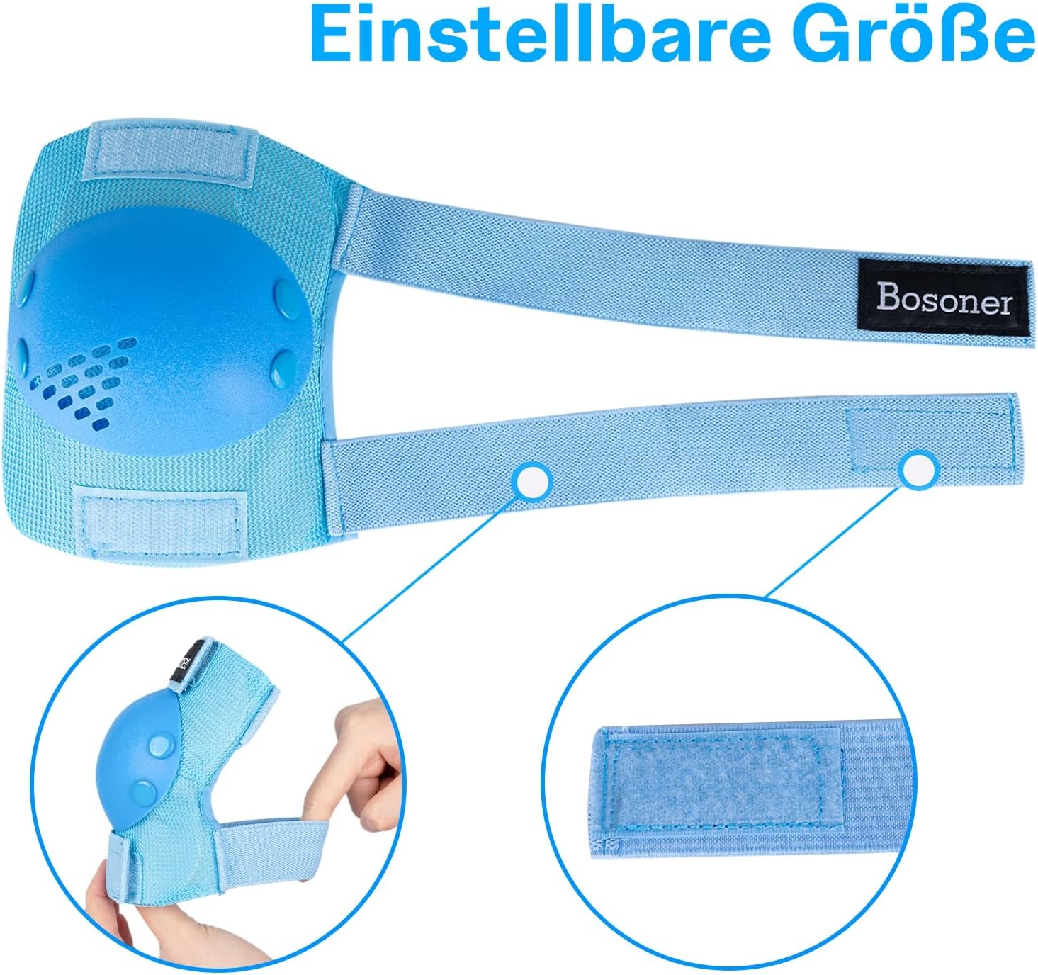BOSONER Kinder Beschermingsset 6-Delig - Knie-, Elleboog- en Polsbeschermers Blauw
