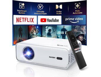 AURZEN Eazze D1 4K compatibele beamer, officieel gecertificeerd voor Netflix en Dolby Audio Autofocus/Keystone, HDR10, draagbare mini Bluetooth WLAN-beamer, Full HD 1080p videoprojector, wit