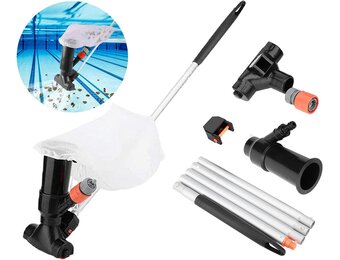 Pool Vacuum Cleaner Garden Hose, Pool Cleaner Floor Vacuum Cleaner Set, Wirlpool Handheld Vacuum Cleaner, Garden Pond Pool Vacuum Cleaner Floor with 1.5 m Telescopic Rod (Black)