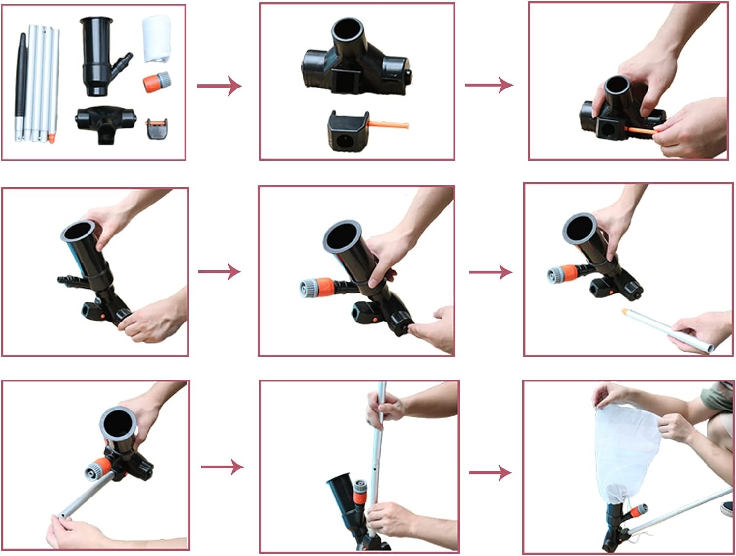Pool Vacuum Cleaner Garden Hose, Pool Cleaner Floor Vacuum Cleaner Set, Wirlpool Handheld Vacuum Cleaner, Garden Pond Pool Vacuum Cleaner Floor with 1.5 m Telescopic Rod (Black)