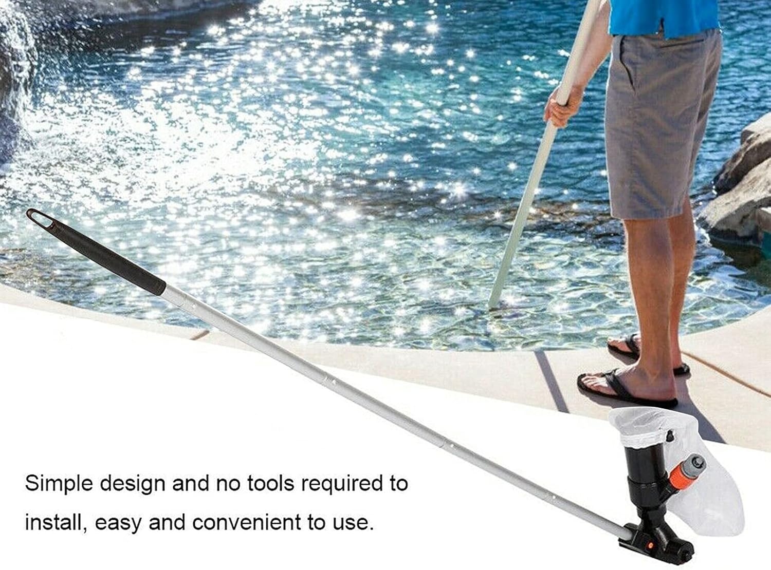 Pool Vacuum Cleaner Garden Hose, Pool Cleaner Floor Vacuum Cleaner Set, Wirlpool Handheld Vacuum Cleaner, Garden Pond Pool Vacuum Cleaner Floor with 1.5 m Telescopic Rod (Black)